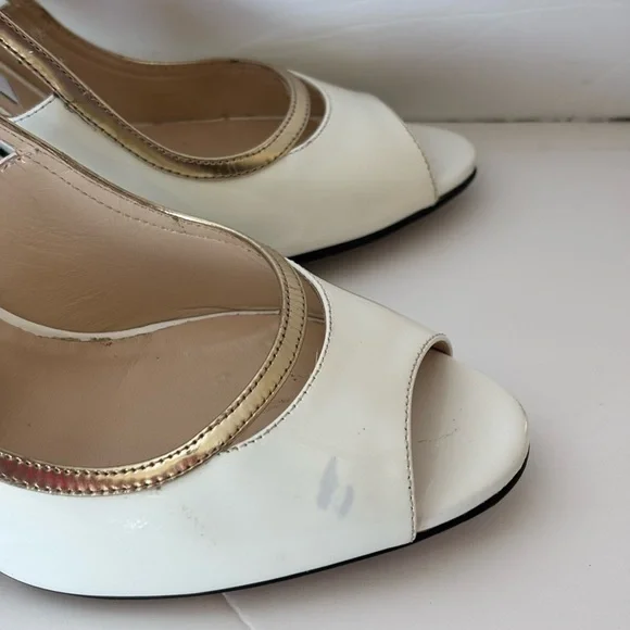 Jimmy Choo White and Gold Peep Toe Heels